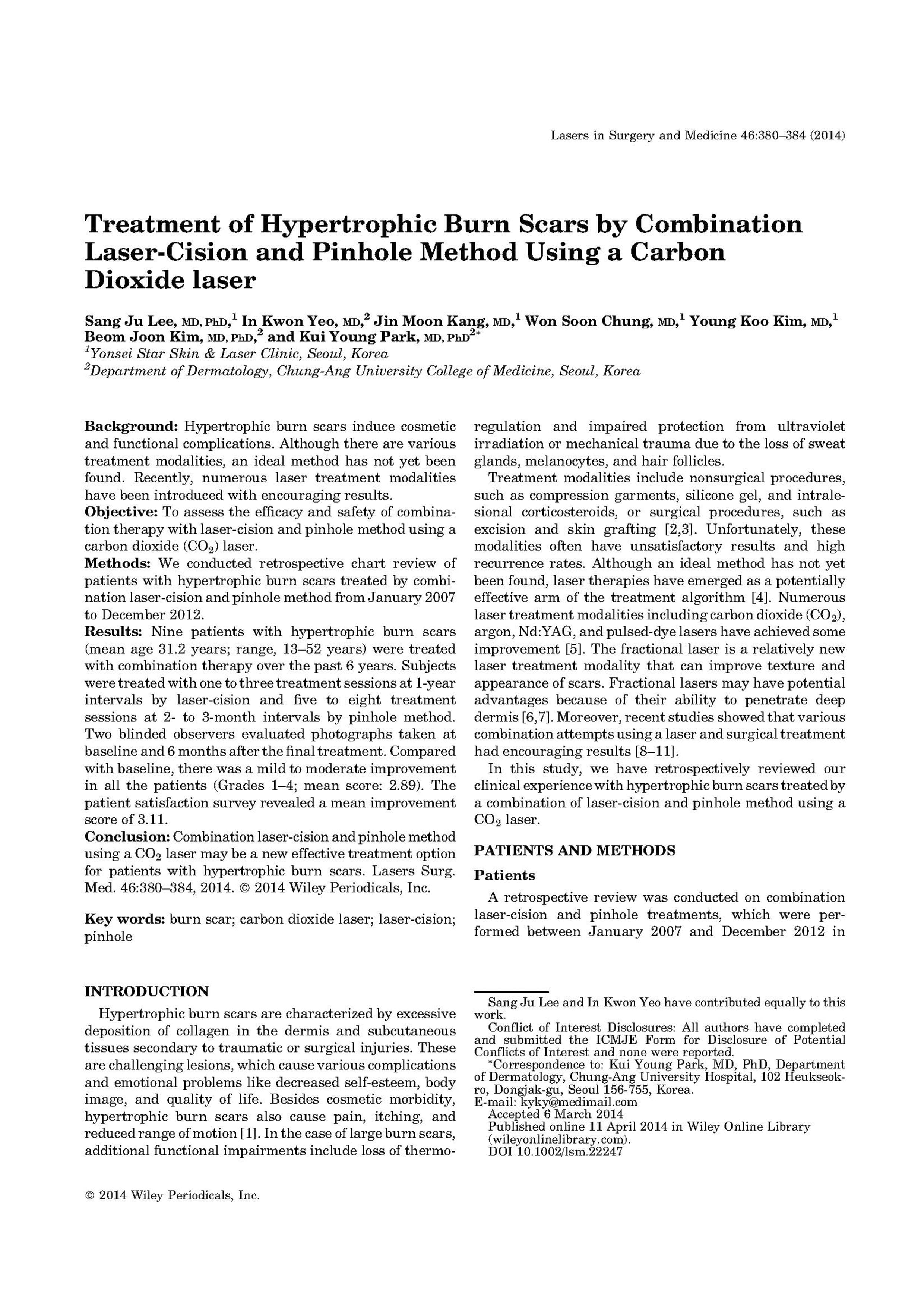 Treatment of Hypertrophic Burn Scars by Combination Laser-Cision and Pinhole Method Using a CO2 Laser