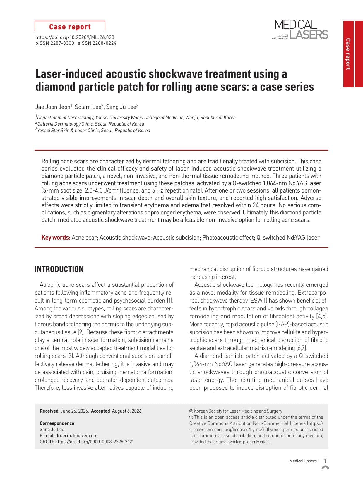 Laser-induced acoustic shockwave treatment using a diamond particle patch for rolling acne scars: a case series